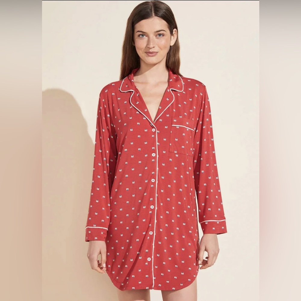 Eberjey Red Long Sleeve Pajama Sleep Shirt